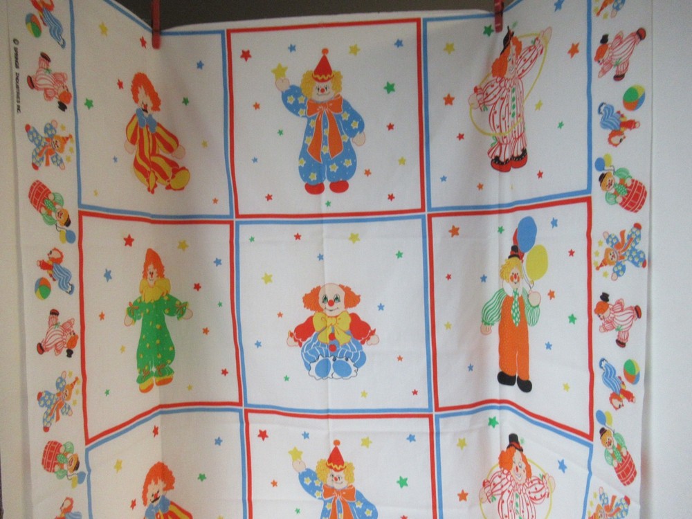 Spring Industries ” Clown” ALLOVER COTTON Fabric Panel 12 BLOCKS VTG RARE NEW