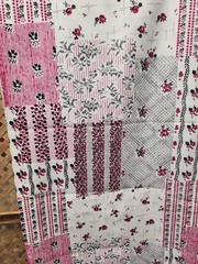 Vintage Cheater Quilt Fabric 100 Cotton Pink Black Tiny Roses Stripes