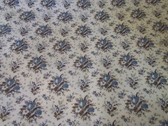 F7325, Judie Rothermel, c.1850-1860, 19th Century, ft qtr, blue tulips on cream,