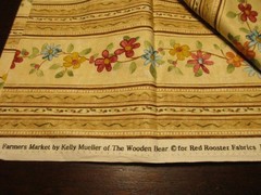 New Cotton Fabric Farmers Market Red Rooster Floral Stripes 32″