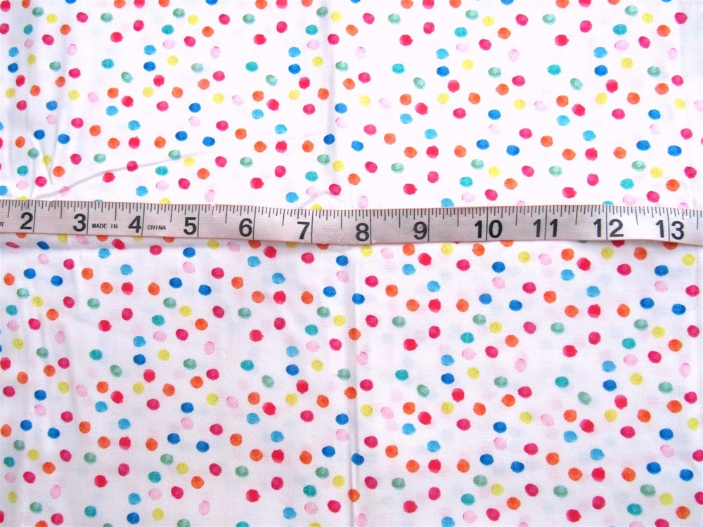 3/4 yd Cotton Fabric White with Multi-Colored Dots All Over