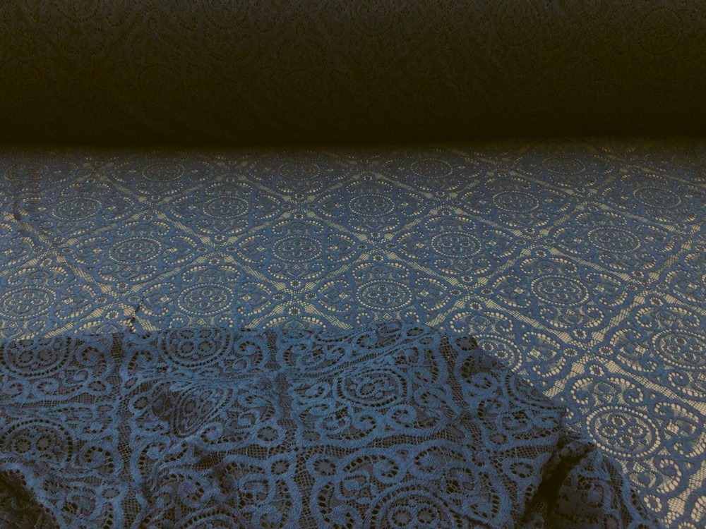 Embroidered Stretch Lace Apparel Fabric Sheer Diamond Space Blue WW413