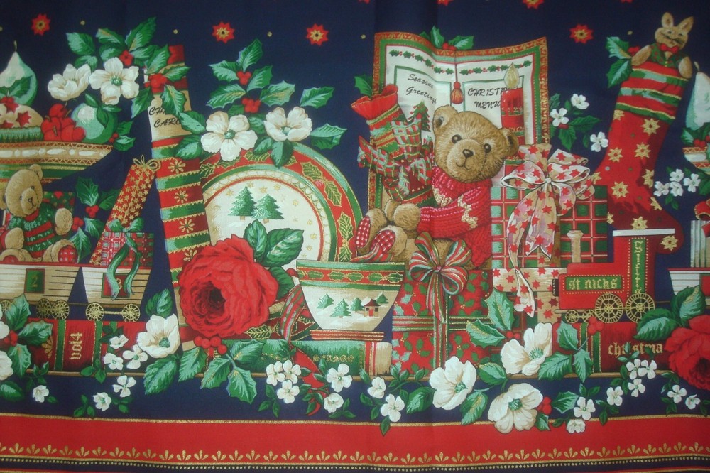 1 of 10 yds Concord Fabric Kesslers CHRISTMAS Double Border Quilt Craft 59″w