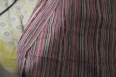 WHITE FABRIC WITH BLACK RED BROWN BURGANDY WAVY STRIPE COTTON FABRIC