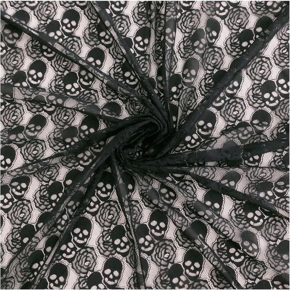 60 * 36 Inches Lace Fabric, 1 Yard Black Skull Pettern Lace Fabric, 1 Yd Non-Str