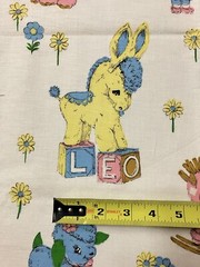 Vtg Nursery Animals Fabric 48 L x 36 W Cat Horse Bunny Lamb Bear Elephant Doll