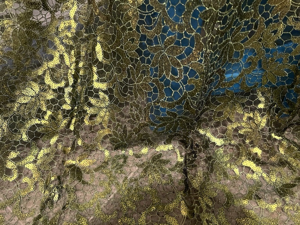 Green Sequins Embroidered Lace fabric 50” Width Sold By The Yard