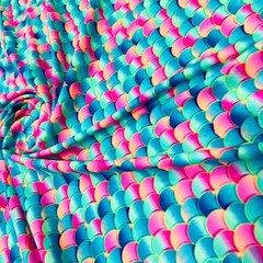 Spandex Fabric Pastel Mermaid Scales Print 4way Stretch by the yard for Swimwear