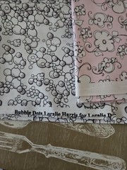 Loralie Harris Design HTF 2 Pieces Lady Flowers & Bubble Dots Half Yard X 44″