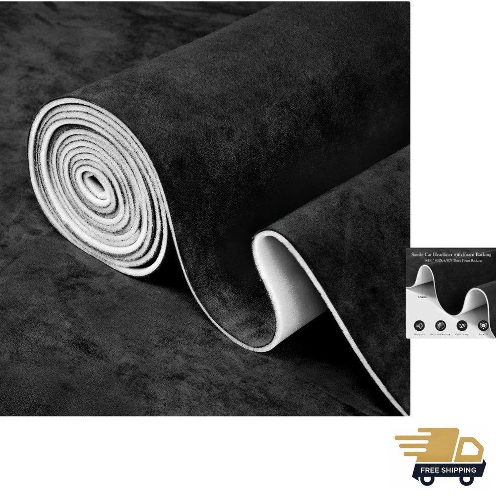 Luxurious Black Suede Headliner Fabric 96″ L x 60″ W for Elegant Car Interiors