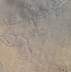 Dark Green Fabric Herringbone Weave; SameTone Embroidered Leaf Vine (3 Yds X45”)