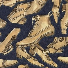 Shoes Boots Cotton Fabric BTY Old Fashioned Navy Blue Beige OOP HTF Rare Unique