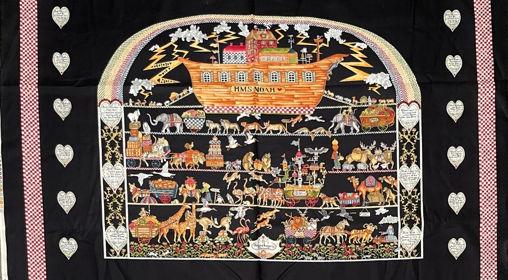 Noah’s Ark by Jeri Landers 2005 Andover Fabrics Black Cotton Fabric Panel 23×44