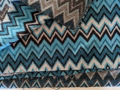 BTY x 60″ Fuzzy Textured Non-Stretch CHEVRON Wool Blend Turq/Grey/Black Fabric