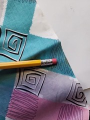 2x 40s 50s Geometric Colorblock Cotton Sewing Fabric 33″ X 1.9. & 1.6yds FLAWS