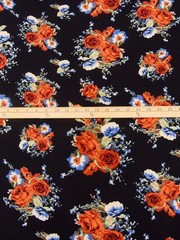 Double Brushed Jersey Knit Fabric Black Floral Bouquet By the Yard