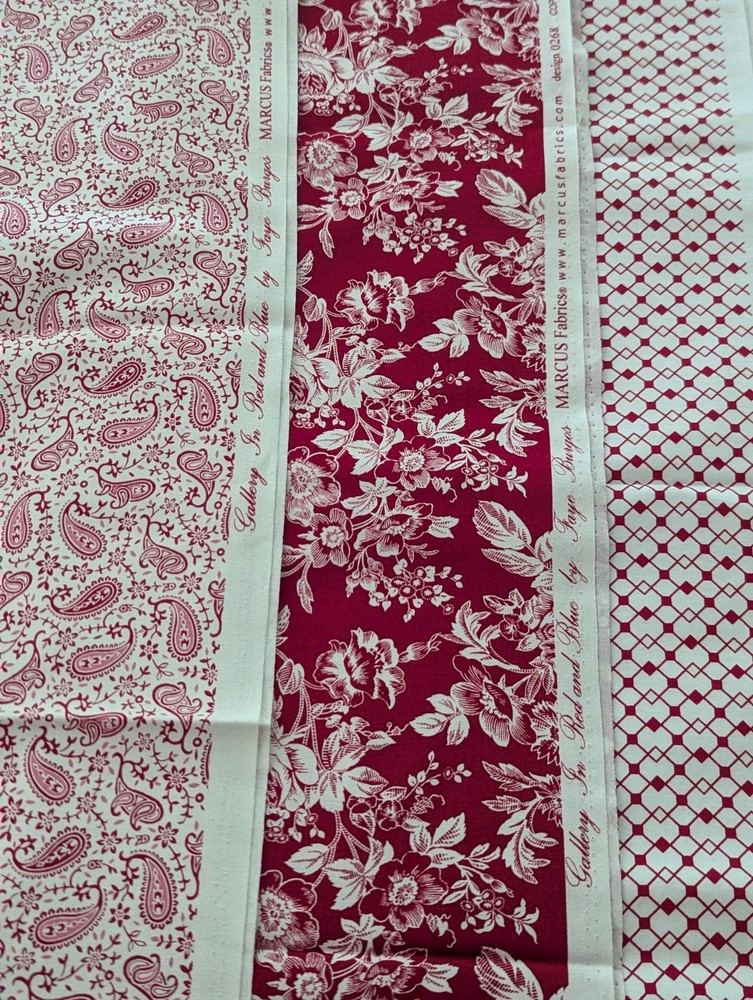 3 Yds Lot Marcus Cotton Quilt Fabrics Faye Burgos Gallery in the Red and Blue