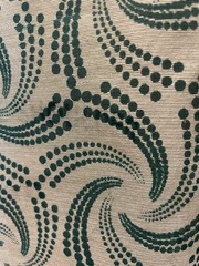 100% Silk Faille Geometric Motiff Border Teal Cream Dotted Pinwheel 6 Yards