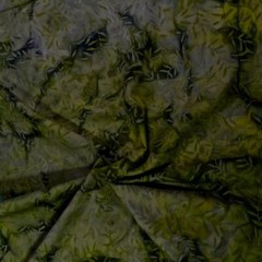 “Leaf Storm” Batik, Tossed Wispy Leaves, Olive Green, Gray & Black BTHY or BTY