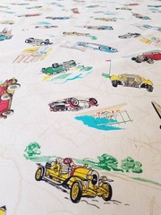 VTG Novelty Antique Cars Tossed on Map Detail by Princess Fabric # 309 BTHY