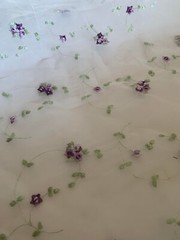 Purple Little Flower Buds on White Embroidered Organza Fabric