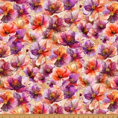 HOFFMAN – Flourish by the Hoffman Designers – Poppies Floral – Mimosa ,1/4 yard