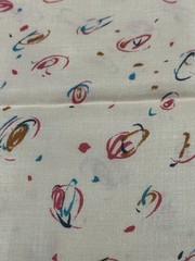 VTG Thai Silk Fabric Handwoven Creme Abstract Swirls Teal Copper Red 78 x 44