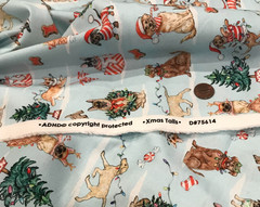 Christmas*Cute Dogs* Decorating* Light Strings*Trees*Wreaths *100% Cotton*8″x22″