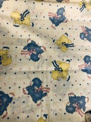VTG Nursery Print Baby Lambs Blue & Yellow Hearts Princess House #204 BTFQ