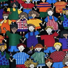 All Over Children School Kids Boys Girls Holding Hands Colorful Happy 1.8 Yards