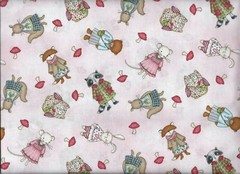 “Forest Friends”, Scattered Kids on Pink, Maywood Studio, Quilting fabric BTY