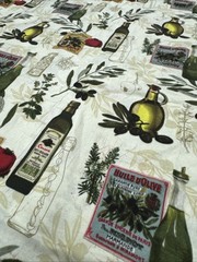 Gourmet Cuisine Olive Oil Bottle Theme Green Cotton Fabric BTHY #56