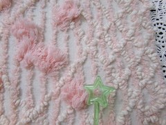 Blush Pink White Vtg Chenille Bedspread Fabric 18×24″ Geometric Diamond Puffs