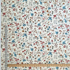 Flowers Vines Red Teal On Cream Chintz Joan Kessler Concord Cotton Fabric 2.5 YD