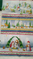 Fabric Red Rooster “O’ Snowy Night” 4 Pc Sampler Snowmen as Holy Family $8.95