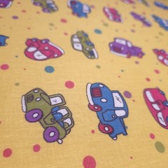 Retro Vintage Cars Polka Dot Yellow Poly Cotton Fabric 58″ By The Yard