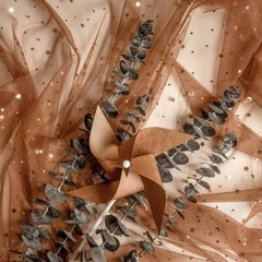 Brown Lace Fabric By The Yard Gold Sequin Stars Printed Tulle Fabric Fashion New