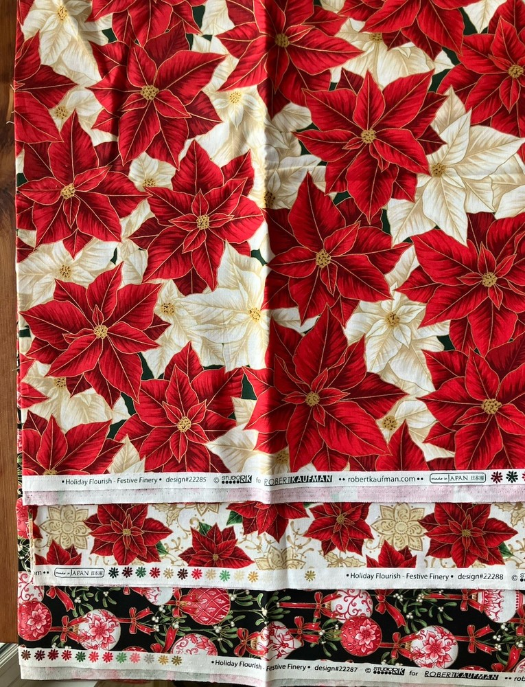 Robert Kaufman Holiday Flourish Festive Finery (3) 1 Yard Cuts Made In Japan RBM