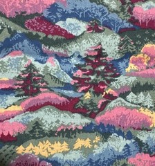 VTG Spring Industries Landscape Fabric Mountains Trees Pastel BTY 90s Cotton