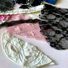 Fabric Lace Scrap Bundle Junk Journal, Slow Stitch Vintage Sewing Cotton Linen