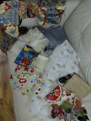 Lot Of embroidered embellishment remnants and fabrics pieces