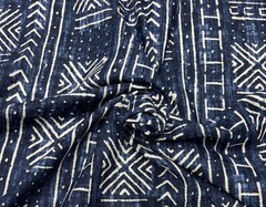 GENEVIEVE GORDER MALI MUD CLOTH INDIGO GEO MULTIUSE LINEN FABRIC BY YARD 54″W