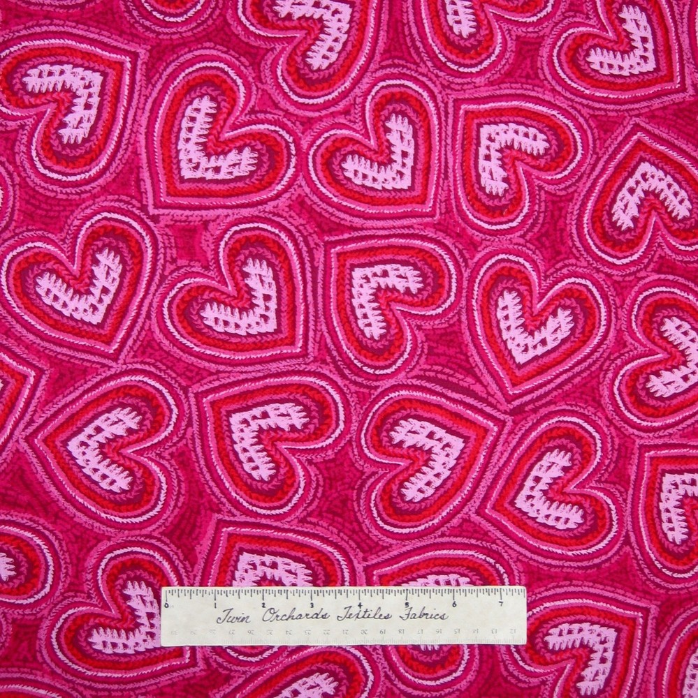 Knitty Kitty Fabric – Yarn Hearts Packed Pink – Benartex Kanvas Studio YARD