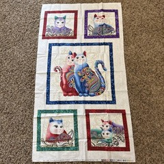Cat I Tude II Cotton Fabric Panel Ann Lauer for Benartex 24″ x 42″ White