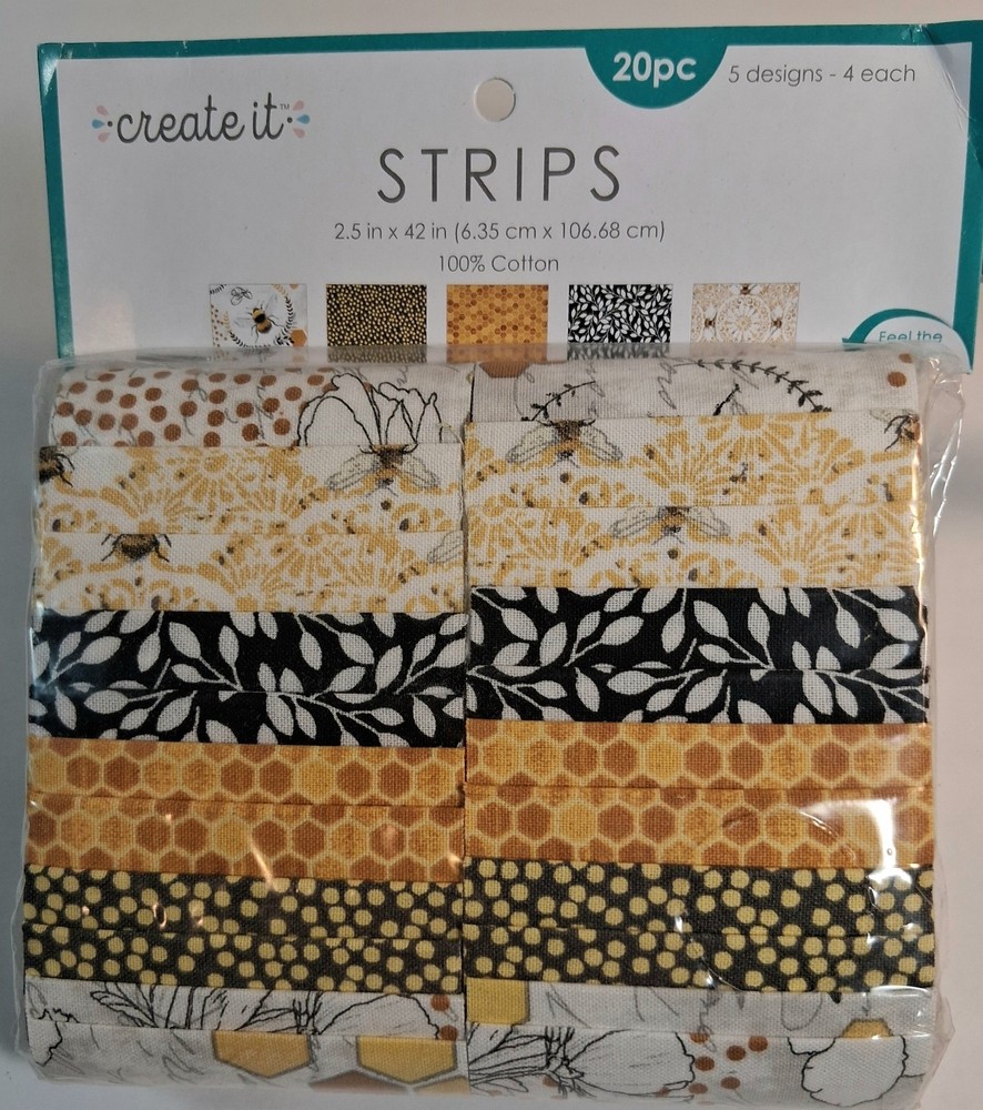 Cotton Bee Fabric Strips Create It Assortment 2.5″X42″ 20Pkg 5 Each Of 4 Designs