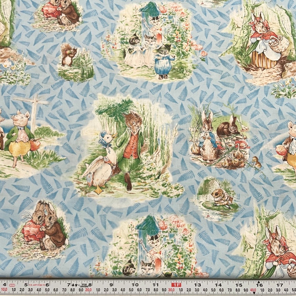Beatrix Potter 2007 for Quilting Treasures Blue Cotton Fabric by the HALF YARD