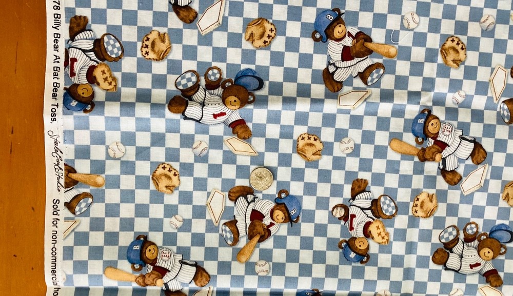 FAT QTR 18×22 STEELE CREEK STUDIO BILLY BEAR AT BAT BASEBALL FABRIC COMBINE SHIP