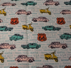 Cotton Fabric 1 Yard X 44″ Multicolor Cars Trucks Route 66 Sew Crafts Quilting