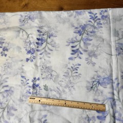 100% linen fabric; purple wisteria on off white background; floral; 56″ wide
