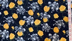 RPm62e Skulls and Roses Rare Out of Print Cotton Quilt Fabric 9″ X 21″ piece
